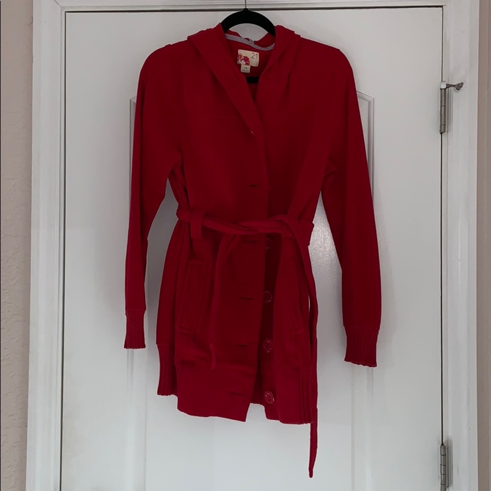 Red tie waist jacket